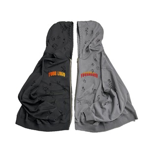 Fabricant de vêtements de ville sur mesure pour hommes, sweats à capuche surdimensionnés et abîmés, sweat à capuche zippé en coton personnalisé avec dégradé de soleil - Product Image 3