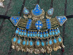 Ensemble collier et boucles d'oreilles turquoises afghanes tendance, bijoux de mariage antiques faits à la main - Product Image 6