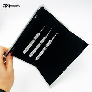 RMI haute qualité Super produit enduit de poudre d'argent et pince à épiler d'extension de cils à pointe argentée avec pochette d'emballage durable - Product Image 1
