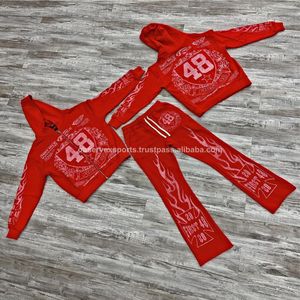 Conjunto de sudaderas con capucha para hombre con cremallera extragrande, ropa de calle de algodón con diseño de serigrafía personalizada Boxy Sun Fade Wash - Product Image 1