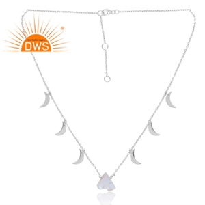 สร้อยคอจี้อัญมณีสีเงินสเตอร์ลิงสี925ลายพระจันทร์สีรุ้งธรรมชาติผลิตได้ตามต้องการ - Product Image 1