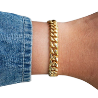 Bracelet Hip Hop pour homme en argent sterling plaqué or jaune, style Miami Cuban Link, simple, uni, fait main, style rappeur, anniversaire