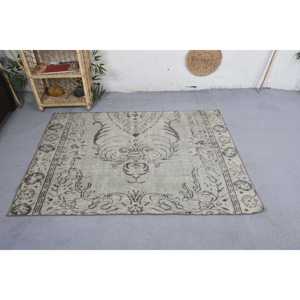 Handmade Vintage Beige Wool Patchwork <b>Rug</b> 3.8 X 5.4 ft <b>Boho</b> Style Large Area Rectangular Pattern for Entryway Bed Teen's Latex - Product Image 3