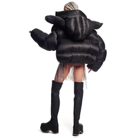Doudoune d'hiver personnalisée pour femmes High Street Style Black Rhinestone Hooded Zipper Crop Canvas Fabric Coated with Front Logo