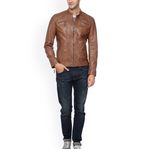 Blouson de motard en cuir véritable de peau de mouton pour homme, très tendance, design personnalisé, broderie, confortable, doux, imperméable à l'avant - Product Image 2