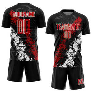 Uniforme de football à manches longues par sublimation complète, maillot de football d'entraînement et maillot de football court rouge - Product Image 1