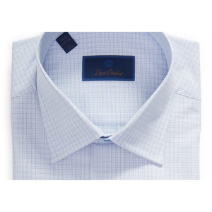 Camicia David Donahue 100% Cotone, Fantasia a Quadri Sottili, Blu, Vestibilità Regolare, Taglia 16.5-32, Collo alla Coreana, Antipiega, Popeline Tessuto - Product Image 2