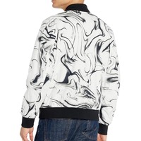 Blouson bomber pour homme, imprimé marbré noir et blanc, fermeture éclair, style décontracté, matière polyester, vêtement d'automne