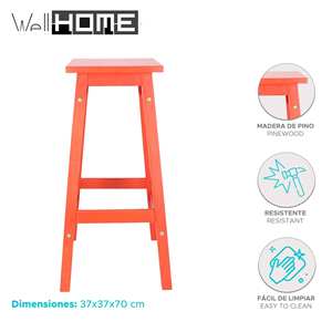 Well Home 'Laira' Set di 2 Sgabelli da Bar 70cm in Legno di Pino Corallo Eleganti e Raffinati - Product Image 2