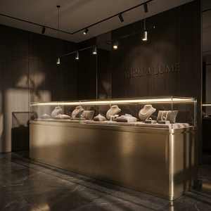 Vitrina de Joyería LED Más Vendida en 2026, Vitrina de Vidrio Templado Dorado Personalizada para Tienda de Joyería, Muebles Comerciales para Sala de Exhibición - Product Image 2