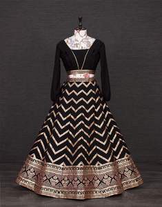 Nouveau à la mode noir Georgette Lehenga Choli séquence ethnique fil broderie travail costume vente directe fêtes mariage dernier - Product Image 2