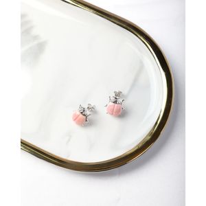Pink Ladybug <b>Stud</b> <b>Earrings</b> in White Gold with Diamond Pearl and Zircon - Product Image 5