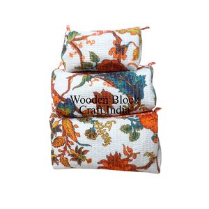 Elegante y Hermoso Set de Bolsas de Maquillaje Acolchadas 100% Algodón con Estampado Tropical, Organizador de Viaje, Bolsa Cosmética con Cierre, Venta al por Mayor - Product Image 1