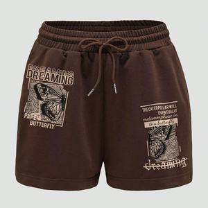 Pantalones cortos de baloncesto para hombre con estampado de mariposas y letras, cintura elástica, tejido de punto de poliéster, cierre de cordón - Product Image 1