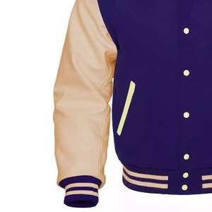 Chaqueta Universitaria de Cuero de la Mejor Calidad, Chaqueta de Cuello Alto con Logotipo Personalizado Bordado para Hombre, Colores de Tela Personalizados con Parches - Product Image 3