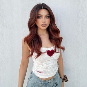 DWY T-Part Mid-Length Curly <b>Wig</b> with Dark Root Copper Orange Red Color Transparent Lace Limited to US - Product Image 3