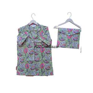 Ensemble de pyjama à col en V en coton d'été pour femmes imprimé Short à manches courtes vêtements de nuit respirants fermeture à cordon pour la maison en plein air - Product Image 2