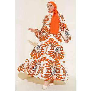 ชุดเดรสแต่งพู่คอปกลายของแท้สีเบจส้ม - Product Image 4