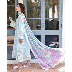 Conjunto MUSHQ-3PC: Camisa de Chifón con Bordado Chikan, Dupatta de Seda Estampada y Pantalones-BIC-4905 - Product Image 6