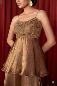 Conjunto Sharara de Seda Chino, Hermoso y Elegante, con Bordado de Lentejuelas, Estilo Étnico, para Fiestas y Bodas, de la India y Pakistán - Product Image 3