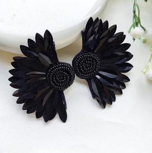 <b>Black</b> flower Designer Beaded <b>Earrings</b> <b>for</b> <b>Women</b> Patriotic Memorial Day Orange White Blue Colour Fabric Material - Product Image 1