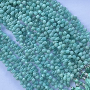 6mm 8mm 10mm Natural Blue Green Amazonite Stone Faceted Briolette Tear Drops <b>Beads</b> Jewelry <b>Making</b> Necklace <b>Bracelet</b> Handmade DIY - Product Image 3