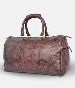 Sac de voyage de luxe en cuir véritable gaufré crocodile bordeaux avec fermeture éclair, idéal pour le week-end, les voyages, la gym, le sport et les séjours d'une nuit - Product Image 1