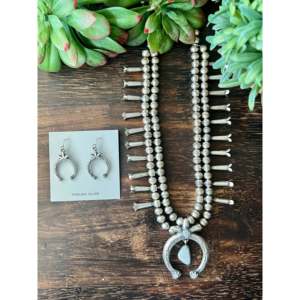 Navajo Handmade Dry Creek Turquoise & Sterling <b>Silver</b> Naja Blossom <b>Necklace</b> <b>Set</b> - Product Image 1