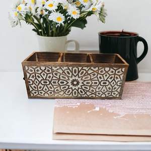 Portacucharas de Madera Clásico, Sostenible, de Tres Niveles, Hecho a Mano, con Estampado Étnico para Cocinas Contemporáneas, Precio al por Mayor - Product Image 2