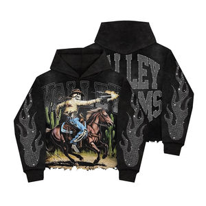 Sweat-shirt unisexe surdimensionné en coton délavé à l'acide, personnalisé, lourd, avec capuche en strass, parfait pour le streetwear décontracté - Product Image 2