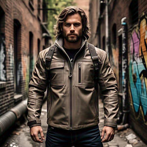 Veste en cuir PU à manches longues et fermeture éclair pour hommes Vêtements d'extérieur décontractés Streetwear coupe-vent pour l'hiver pour la moto - Product Image 4