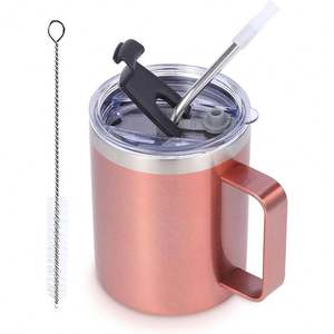 Mug en acier inoxydable sans BPA au design moderne avec couvercle, paille et poignée pour le bureau et la maison - Product Image 1