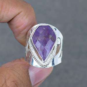 Amatista sólida para mujer, de amatista púrpura Natural piedra preciosa, anillo de Latón chapado en plata 925, joyería hecha a mano - Product Image 2