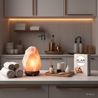 Lampe de sel de l'Himalaya naturelle certifiée GMP, avec cordon électrique et ampoule, écologique, faite à la main, rose, emballage complet, motif fleurs et animaux