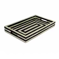 Dernier arrivage Plateau de luxe indien fait main en résine incrustation d'os Plateau rectangle de service Inde Look antique Design classique Vente à chaud