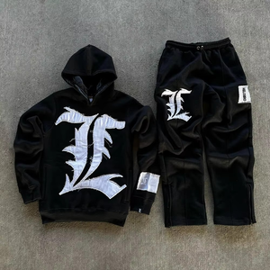 Chándal bordado con parche de apliques personalizado para hombre, chándal para correr, lavado ácido, Sol desteñido, chándal acampanado, Sudadera con capucha, 100% algodón, otoño - Product Image 1