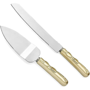 Recién llegado estilo europeo creativo en negrita mango de oro de acero inoxidable cuchillo de pastel de boda y juego de servidor cortador para fiestas occidentales - Product Image 1