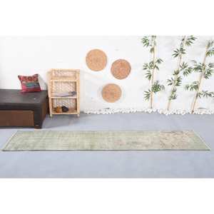 Tapis Turc Vintage Floral Vert Moderne Grande Surface Rectangle Motif Laine Seagrass Matériel Latex pour Maison Salon 2 X 8.8ft - Product Image 1