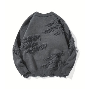 Pull en coton 100% pour homme, confortable, délavé, à manches longues, col rond, coupe ample, avec logo sur le devant, vente chaude - Product Image 2