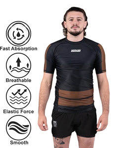 Rashguard Jiu Jitsu MMA BJJ personnalisé, t-shirt de compression à manches courtes, rashguard avec logo personnalisé, vente en gros, fabriqué en spandex pour hommes - Product Image 2