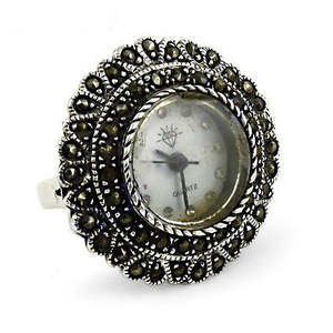 Anillo de Reloj de Cuarzo ART PALACE con Forma de Flor Vintage, Piedras Marcsais, Plata Antigua 925 para Mujer, Uso Diario - Product Image 2