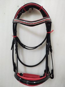 Brida de cuero de Doma con banda para cejas de 3 filas de alta calidad, hermoso acolchado rojo, patente de proveedor indio, caballo ecuestre... - Product Image 2