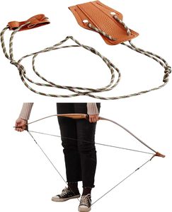 Outil traditionnel de tension de corde pour arc classique, en cuir et nylon, ambidextre, pour cordes de 40 lbs, avec protège-bras et poignées pour le tir à l'arc - Product Image 1