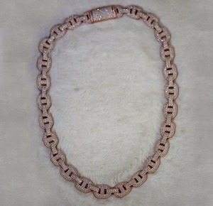 Cadena de Plata 925 Chapada en Oro Rosa de 14k, Collar Cubano con Moissanita Engastada de 6-15 mm, Envío Inmediato, Regalo - Product Image 1