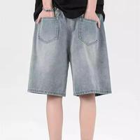 Short en jean délavé personnalisé, style vintage tendance, pour l'été, streetwear et tenue décontractée, unisexe.
