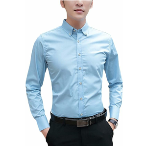 Camisa de Vestir de Franela para Hombre, Transpirable, de Alta Calidad, Corte Entallado, Color Sólido Brillante, Personalizada, Antiarrugas, para Primavera - Product Image 5