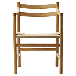 Chaise de salle à manger moderne avec structure en teck massif et assise en rotin tressé imperméable, écologique, pour appartement et usage extérieur - Product Image 1