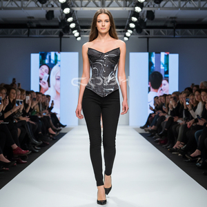 Black Marble Pattern Body Shaper <b>Corset</b> Top With Fitness Leggings Set - Product Image 3