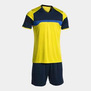 Tenue de football jaune et bleue en polyester 100 %, haute qualité, service OEM, respirante, coupe automatisée, pour équipes - Product Image 1