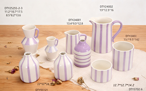 Vente en gros, grande carafe moderne en céramique blanche, <span class=keywords><strong>pichet</strong></span> avec <span class=keywords><strong>vase</strong></span> mode à rayures bonbon pour décoration intérieure fleurie - Product Image 3